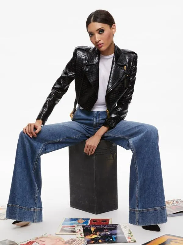 Jackets Coats Women Alice Olivia KRISHNA CROPPED MOTO VEGAN LEATHER JACKET Black