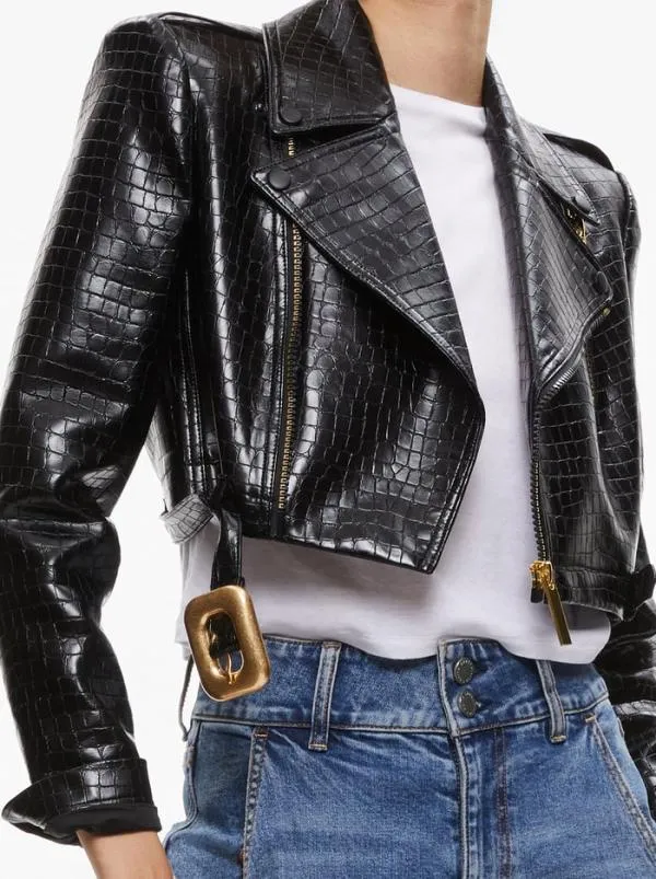 Jackets Coats Women Alice Olivia KRISHNA CROPPED MOTO VEGAN LEATHER JACKET Black