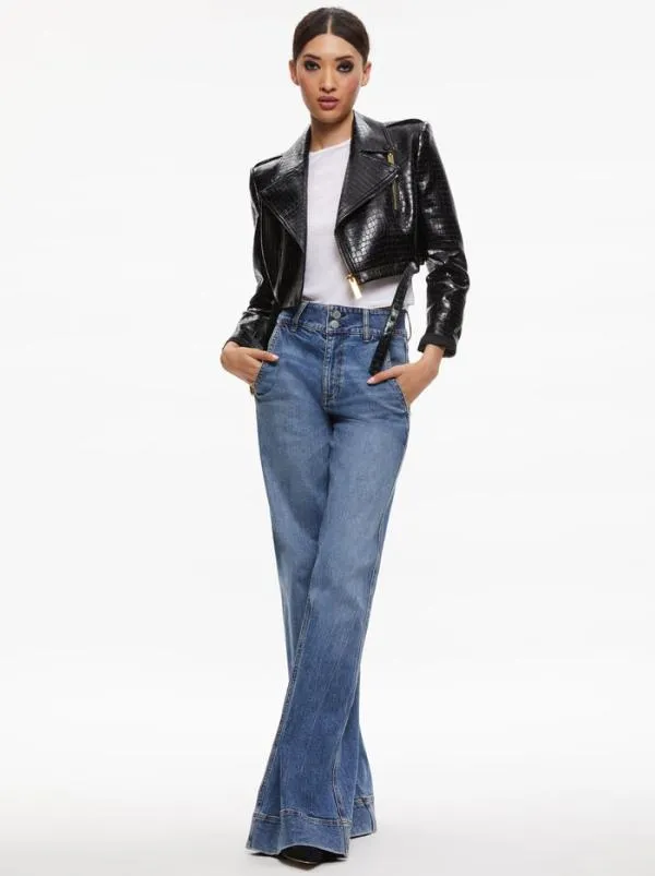 Jackets Coats Women Alice Olivia KRISHNA CROPPED MOTO VEGAN LEATHER JACKET Black