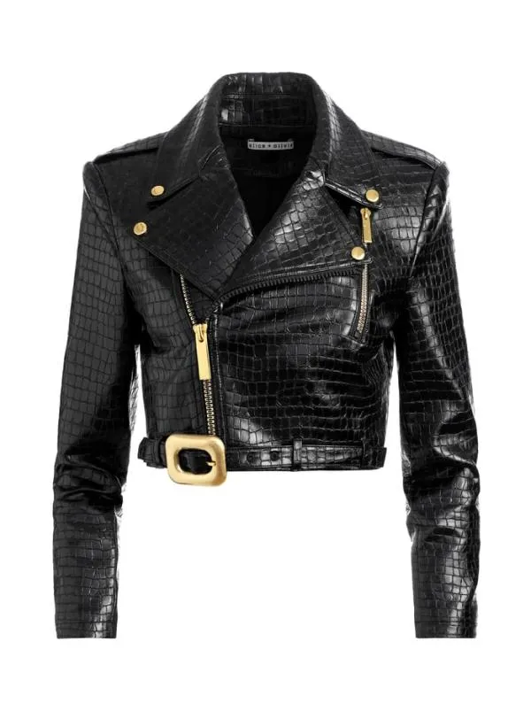 Jackets Coats Women Alice Olivia KRISHNA CROPPED MOTO VEGAN LEATHER JACKET Black
