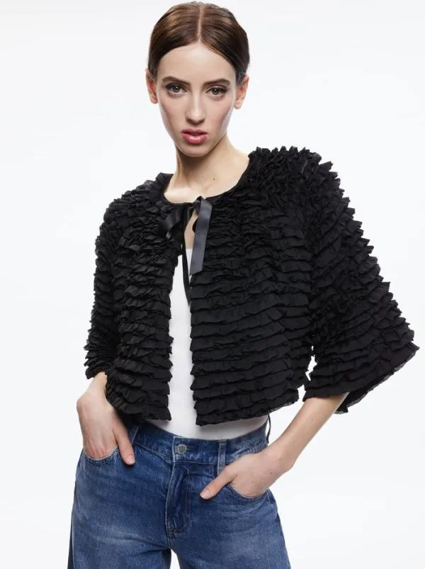 Jackets Coats Women Alice Olivia LOREE RUFFLE TIE FRONT CROPPED JACKET Black