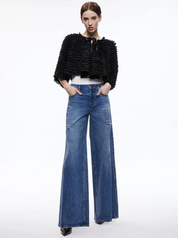 Jackets Coats Women Alice Olivia LOREE RUFFLE TIE FRONT CROPPED JACKET Black