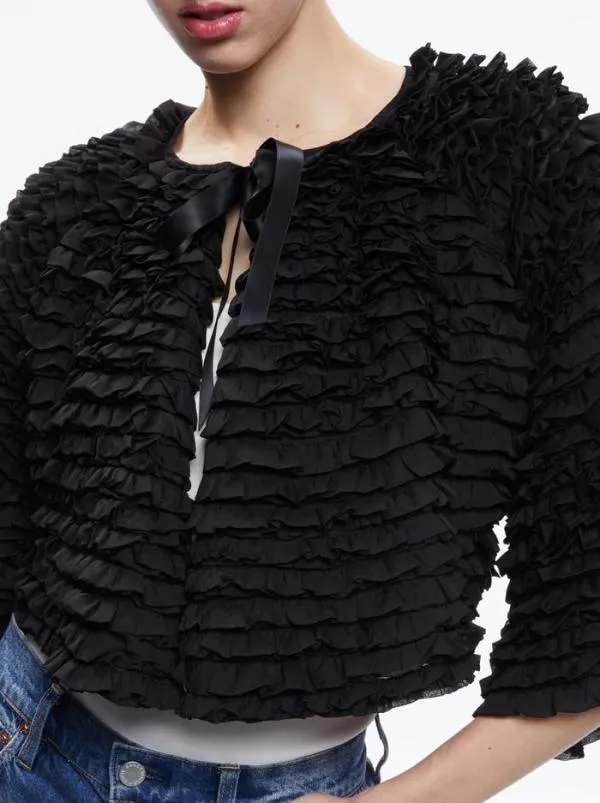 Jackets Coats Women Alice Olivia LOREE RUFFLE TIE FRONT CROPPED JACKET Black