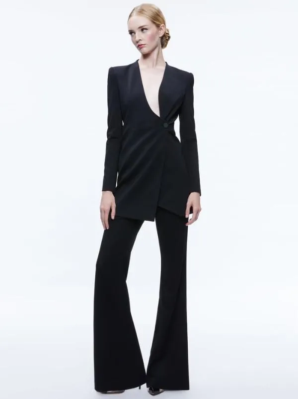 Jackets Coats Women Alice Olivia LUCIEN CURVED VNECK FITTED BLAZER Black