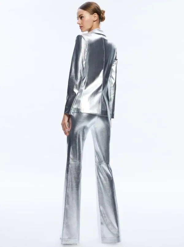 Jackets Coats Women Alice Olivia MACEY METALLIC VEGAN LEATHER BLAZER Silver