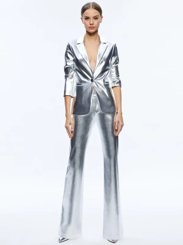 Jackets Coats Women Alice Olivia MACEY METALLIC VEGAN LEATHER BLAZER Silver