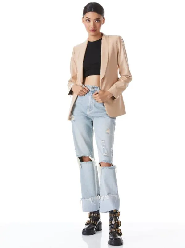 Jackets Coats Women Alice Olivia MACEY VEGAN LEATHER SHAWL COLLAR BLAZER Almond