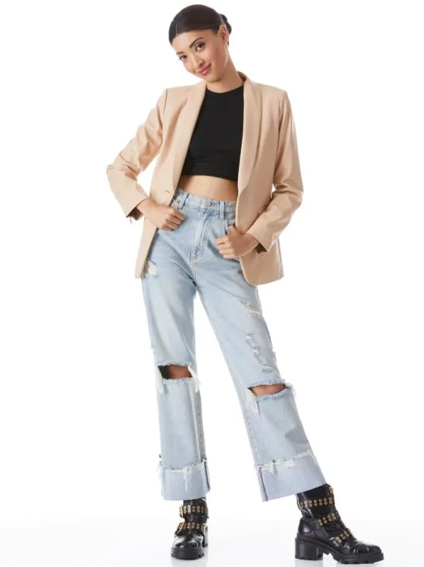 Jackets Coats Women Alice Olivia MACEY VEGAN LEATHER SHAWL COLLAR BLAZER Almond