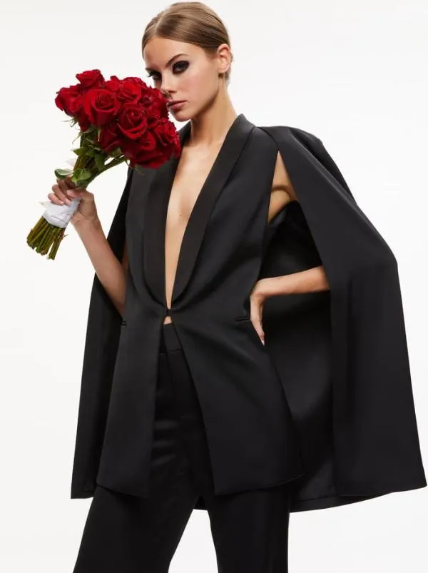 Jackets Coats Women Alice Olivia MERRIE SHAWL COLLAR CAPE VEST Black