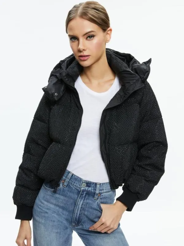 Jackets Coats Women Alice Olivia ROBENA CRYSTAL EMBELLISHED CROPPED PUFFER Black Jackets Coats Women Alice Olivia ROBENA CRYSTAL EMBELLISHED CROPPED PUFFER Black
