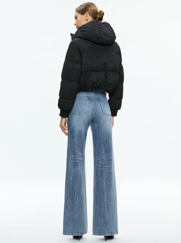 Jackets Coats Women Alice Olivia ROBENA CRYSTAL EMBELLISHED CROPPED PUFFER Black
