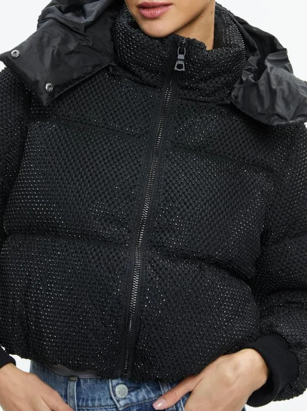 Jackets Coats Women Alice Olivia ROBENA CRYSTAL EMBELLISHED CROPPED PUFFER Black