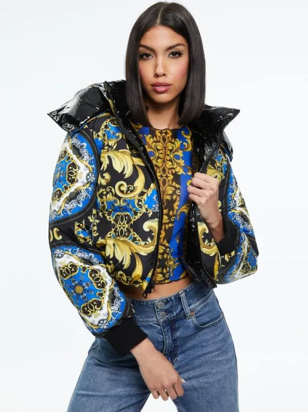 Jackets Coats Women Alice Olivia ROBENA REVERSIBLE CROPPED PUFFER JACKET Regal Romance Sapphire