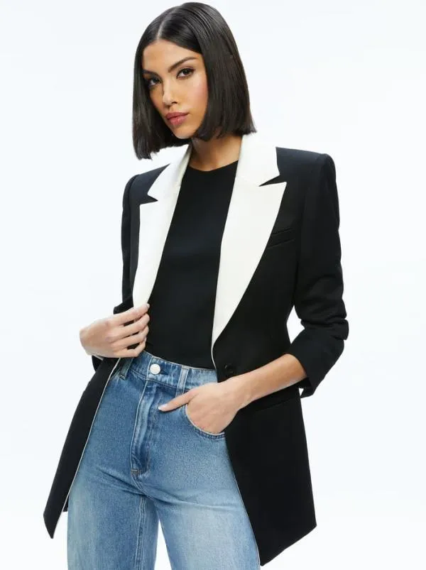 Jackets Coats Women Alice Olivia SILVIE FITTED BLAZER Blackecru