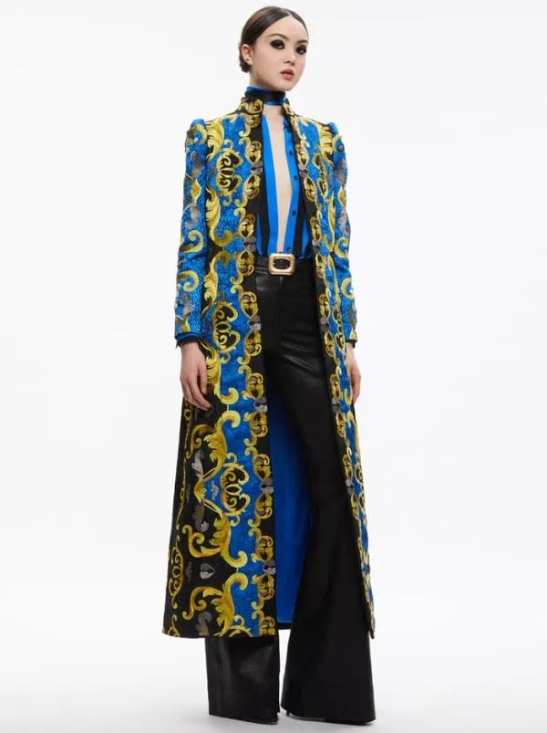 Jackets Coats Women Alice Olivia THOMAS EMBROIDERED MAXI COAT Sapphireblack