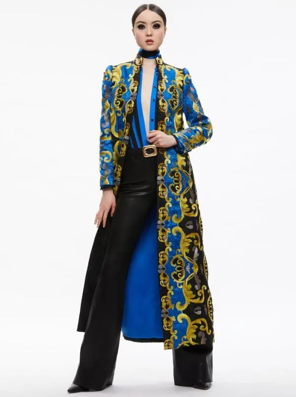 Jackets Coats Women Alice Olivia THOMAS EMBROIDERED MAXI COAT Sapphireblack