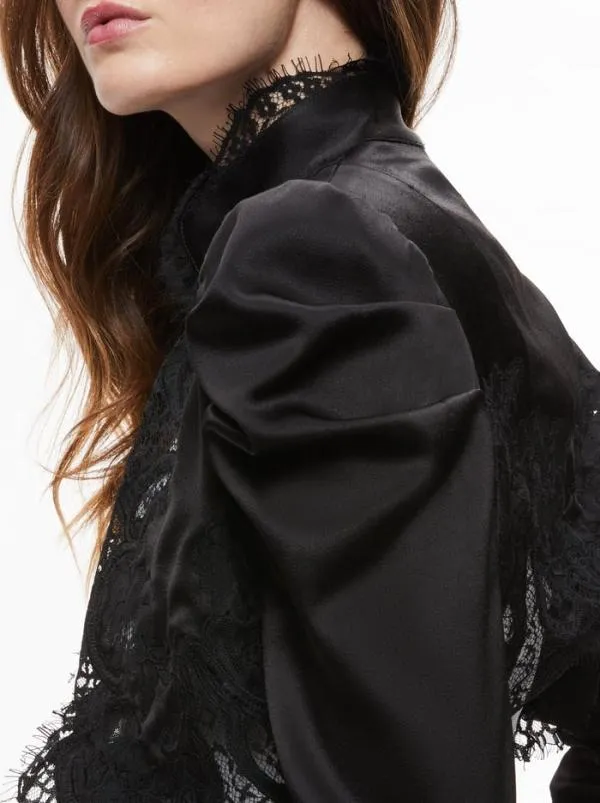 Jackets Coats Women Alice Olivia THOMASINA PUFF SLEEVE LACE CROPPED JACKET Black