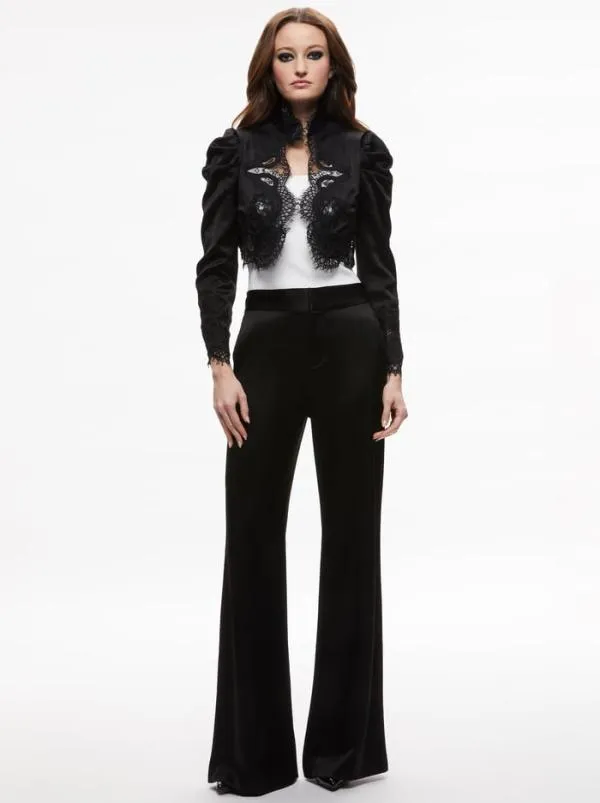 Jackets Coats Women Alice Olivia THOMASINA PUFF SLEEVE LACE CROPPED JACKET Black