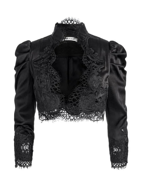 Jackets Coats Women Alice Olivia THOMASINA PUFF SLEEVE LACE CROPPED JACKET Black