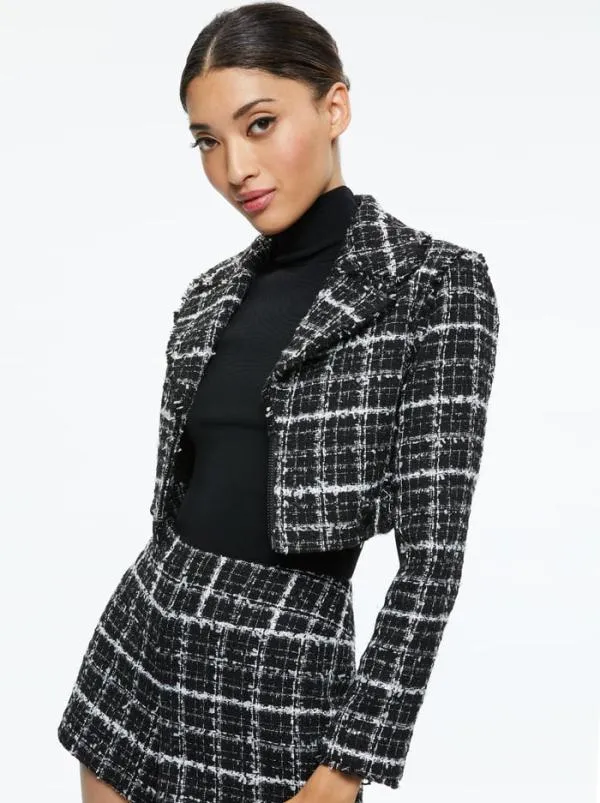 Jackets Coats Women Alice Olivia YARDLEY CROPPED FRAY HEM JACKET Blackoff White