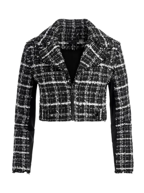 Jackets Coats Women Alice Olivia YARDLEY CROPPED FRAY HEM JACKET Blackoff White
