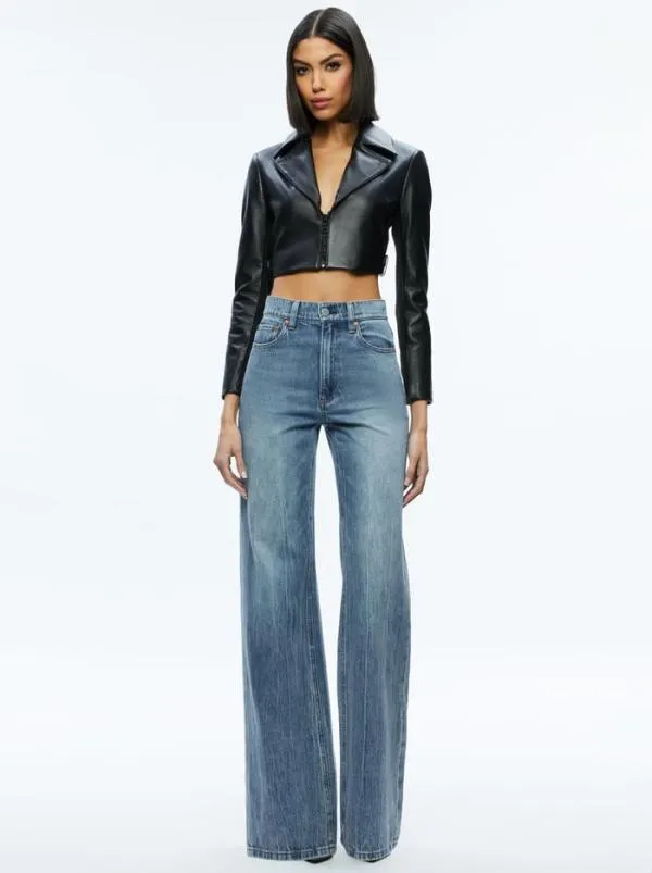 Jackets Coats Women Alice Olivia YARDLEY LEATHER CROPPED JACKET Black