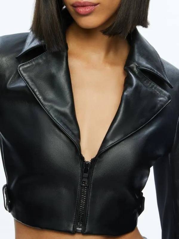 Jackets Coats Women Alice Olivia YARDLEY LEATHER CROPPED JACKET Black