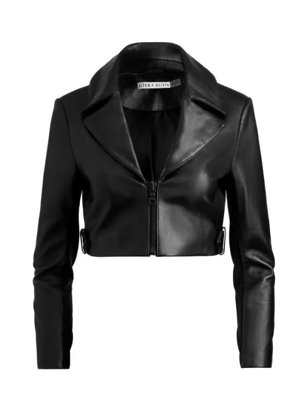 Jackets Coats Women Alice Olivia YARDLEY LEATHER CROPPED JACKET Black