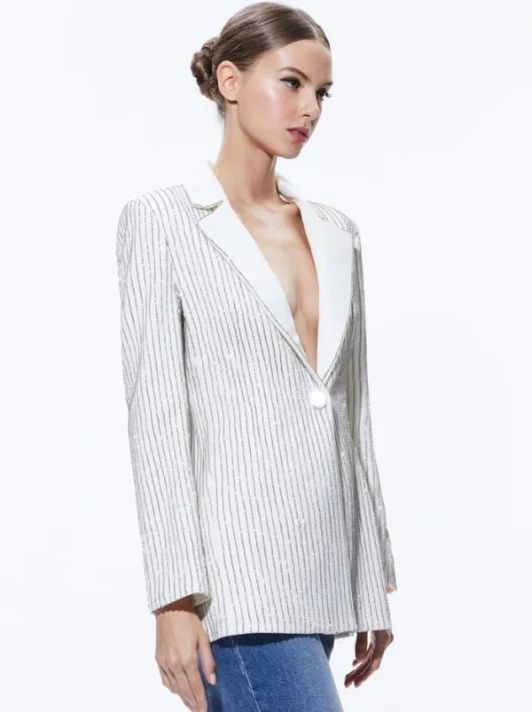 Jackets Coats Women Alice Olivia YONA PINSTRIPE EMBELLISHED BLAZER Ecrucrystal Jackets Coats Women Alice Olivia YONA PINSTRIPE EMBELLISHED BLAZER Ecrucrystal
