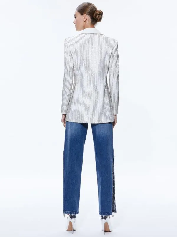 Jackets Coats Women Alice Olivia YONA PINSTRIPE EMBELLISHED BLAZER Ecrucrystal
