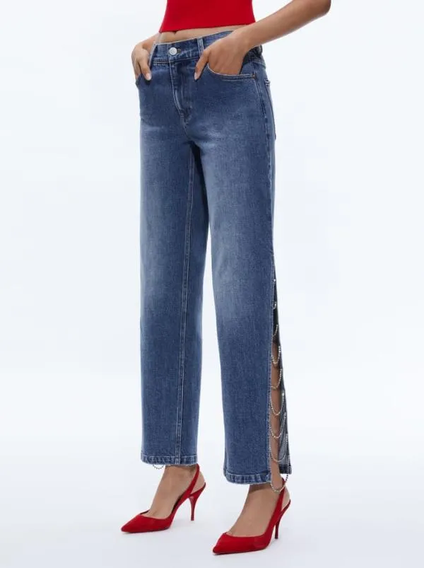 Jeans Women Alice Olivia GAYLE EMBELLISHED SIDE JEAN Brooklyn Blue