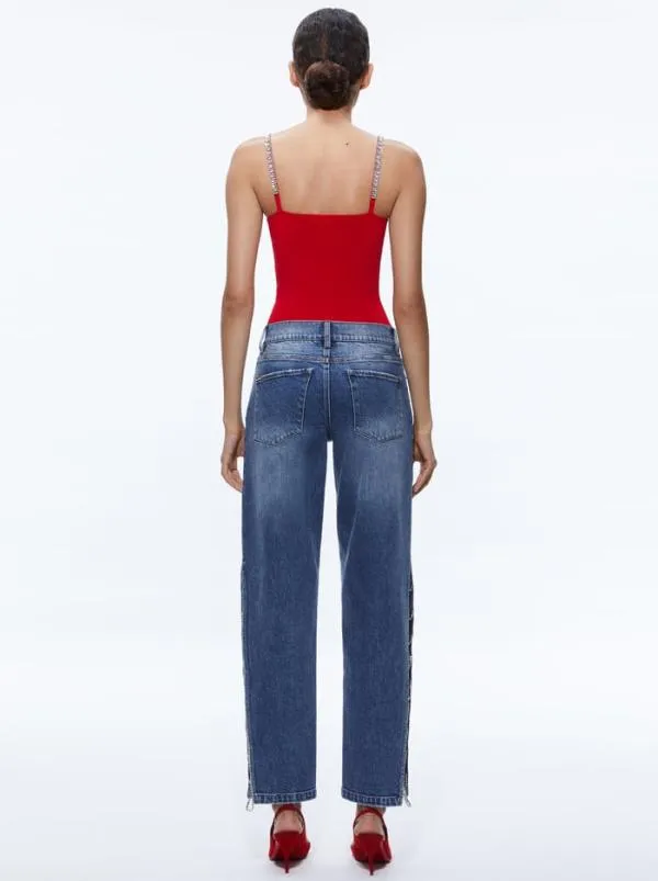 Jeans Women Alice Olivia GAYLE EMBELLISHED SIDE JEAN Brooklyn Blue