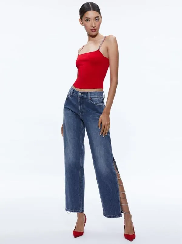 Jeans Women Alice Olivia GAYLE EMBELLISHED SIDE JEAN Brooklyn Blue