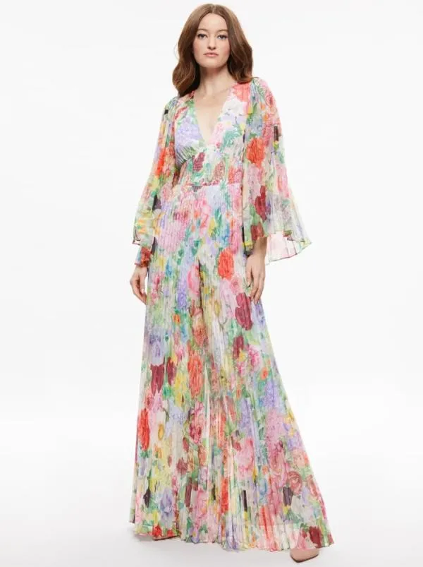 Jumpsuits Women Alice Olivia BENNET PLEATED WIDE LEG JUMPSUIT Dawn Floral