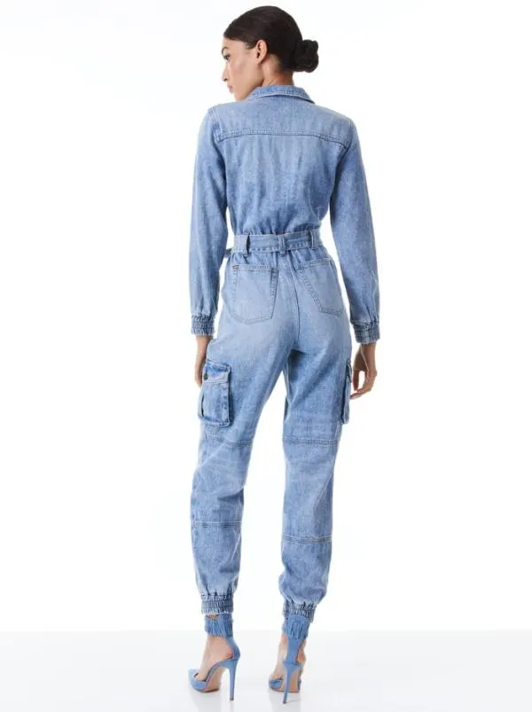 Jumpsuits Women Alice Olivia ETHA CHAMBRAY JUMPSUIT Lightning Blue