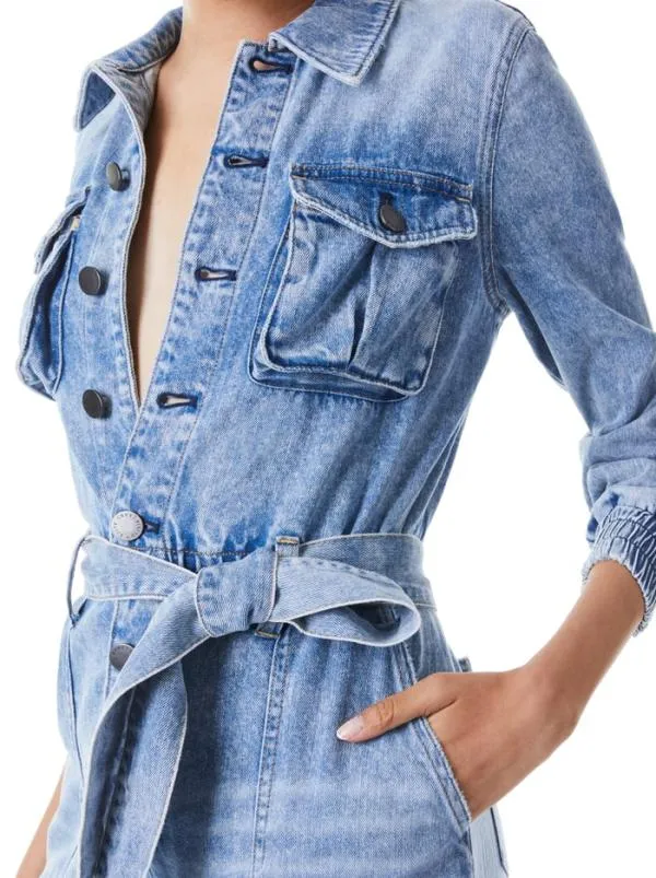 Jumpsuits Women Alice Olivia ETHA CHAMBRAY JUMPSUIT Lightning Blue