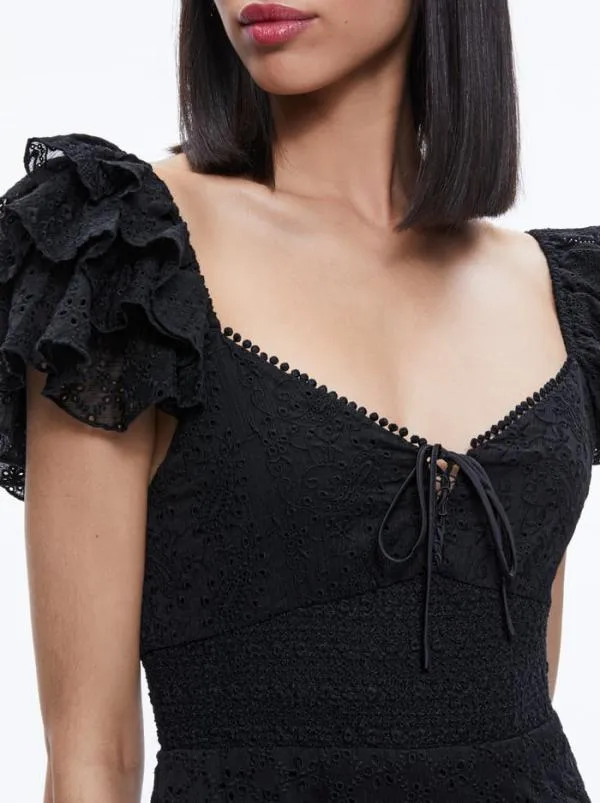 Jumpsuits Women Alice Olivia HARTFORD SMOCKED BUSTIER ROMPER Black