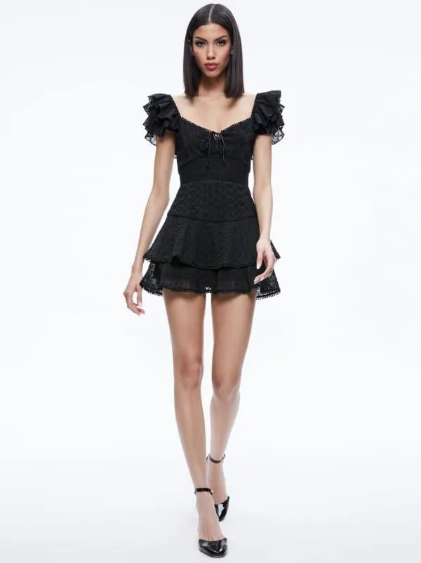 Jumpsuits Women Alice Olivia HARTFORD SMOCKED BUSTIER ROMPER Black