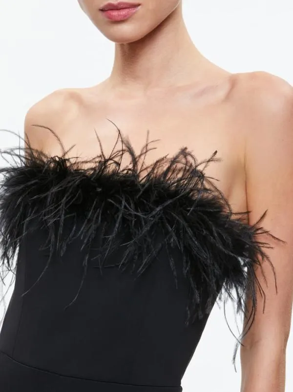 Jumpsuits Women Alice Olivia IDELL OFF SHOULDER FEATHER TRIM JUMPSUIT Black
