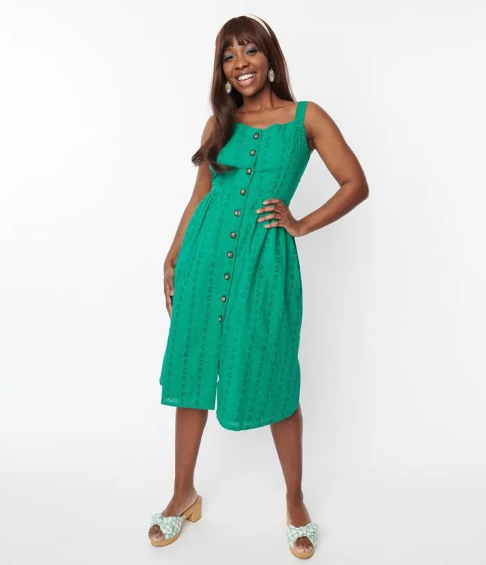 Kelly Green Eyelet Button Up Sundress DressesPlus Unique Vintage Pocket Dresses Kelly Green Eyelet Button Up Sundress DressesPlus Unique Vintage Pocket Dresses