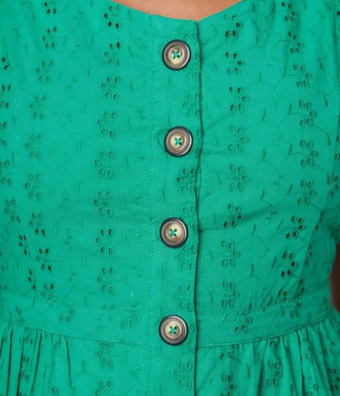 Kelly Green Eyelet Button Up Sundress DressesPlus Unique Vintage Pocket Dresses