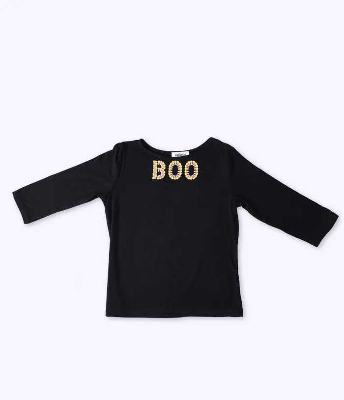 Kids Black Candy Corn Boo Embroidered Gracie Top Halloween Unique Vintage Tops Kids Black Candy Corn Boo Embroidered Gracie Top Halloween Unique Vintage Tops