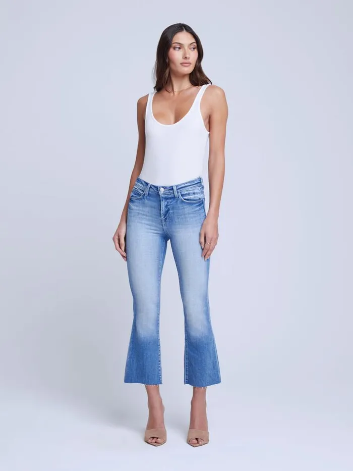 L039Agence Aged Denim Women Kendra Cropped Flare Jean Balboa