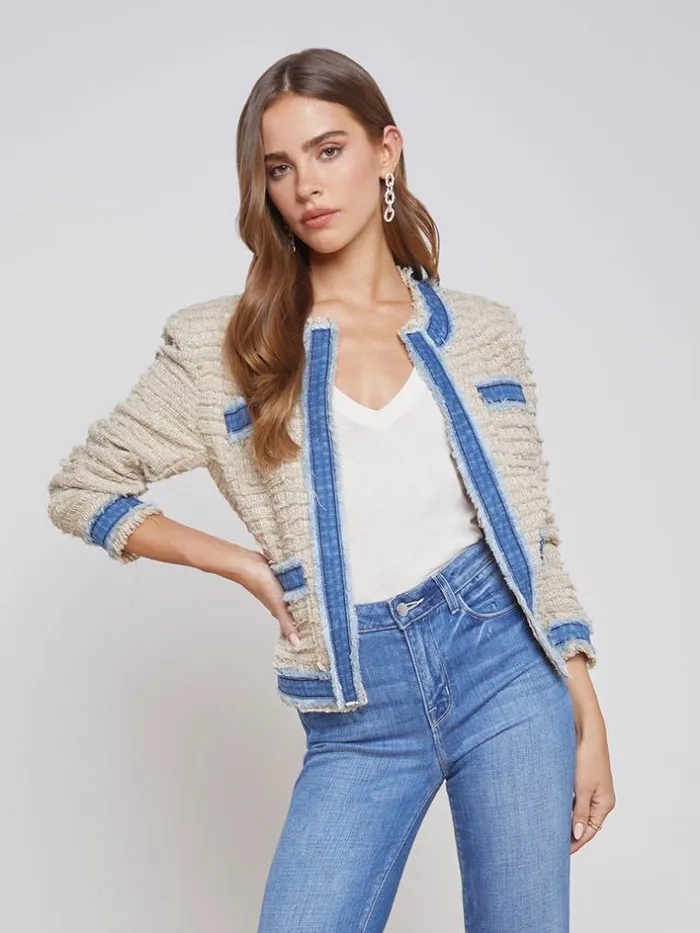 L039Agence Blazers and Jackets Women Agnes Tweed Denim Jacket Oxford Tanpomona L039Agence Blazers and Jackets Women Agnes Tweed Denim Jacket Oxford Tanpomona