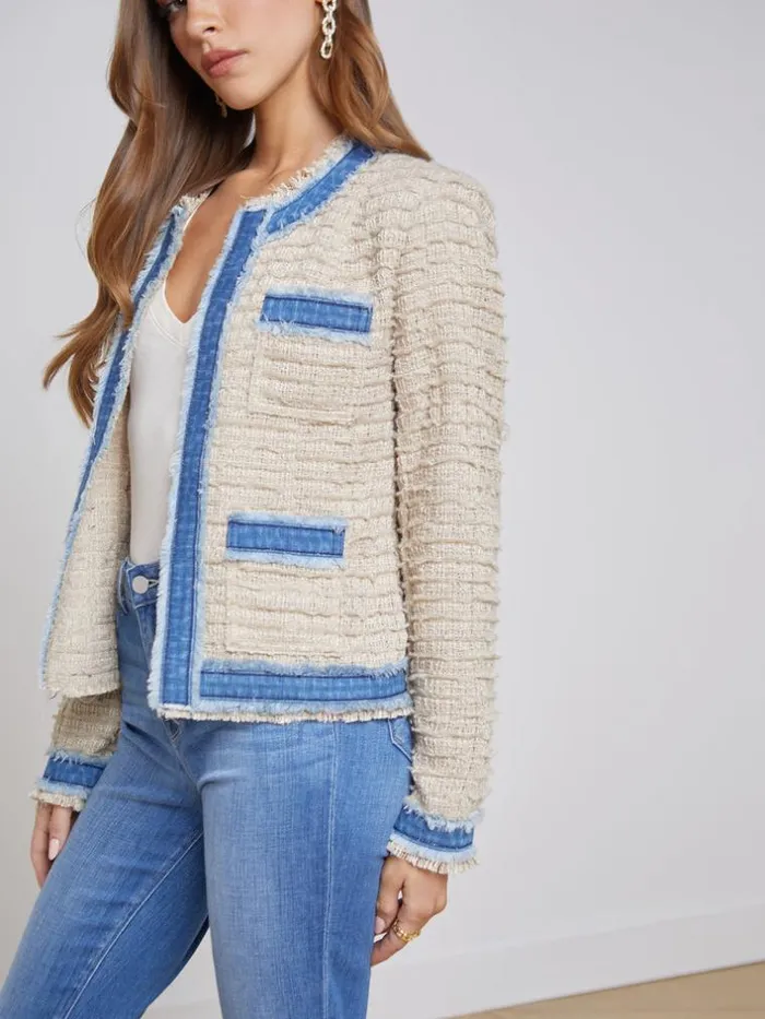 L039Agence Blazers and Jackets Women Agnes Tweed Denim Jacket Oxford Tanpomona