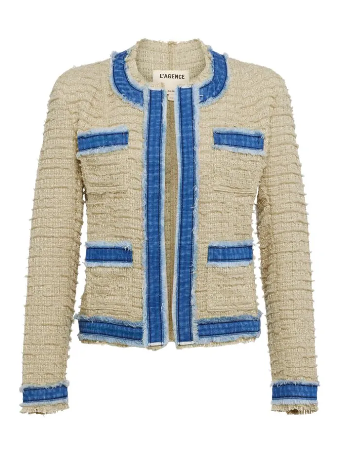L039Agence Blazers and Jackets Women Agnes Tweed Denim Jacket Oxford Tanpomona