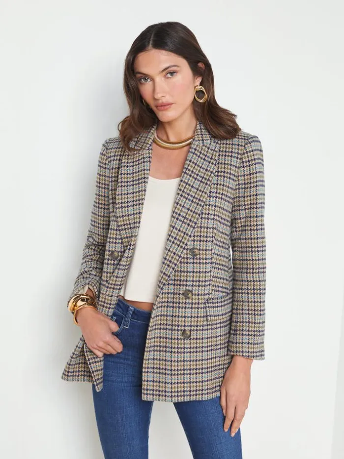 L039Agence Blazers and Jackets Women Aimee Oversized Boyfriend Blazer Almond Multi Houndstooth L039Agence Blazers and Jackets Women Aimee Oversized Boyfriend Blazer Almond Multi Houndstooth