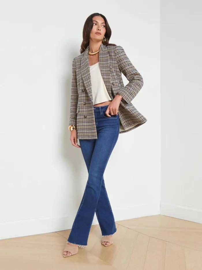 L039Agence Blazers and Jackets Women Aimee Oversized Boyfriend Blazer Almond Multi Houndstooth
