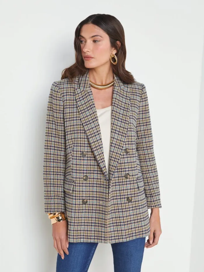 L039Agence Blazers and Jackets Women Aimee Oversized Boyfriend Blazer Almond Multi Houndstooth