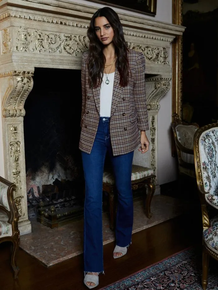L039Agence Blazers and Jackets Women Aimee Oversized Boyfriend Blazer Almond Multi Houndstooth